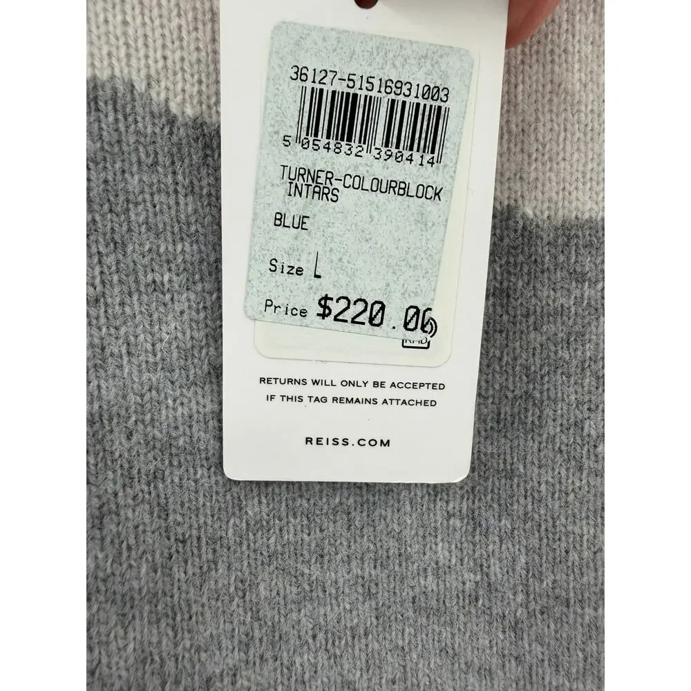 REISS Turner Colour Blocked Crew Neck Jumper Size L NEW $220 Sweater Gray Blue